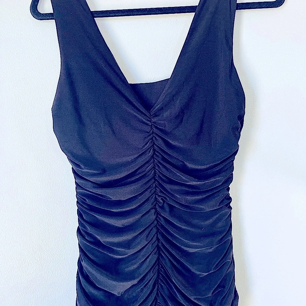 NW Nightway Black Pullover Ruched Front & Back Dress Size 10 Gown Evening Dressy